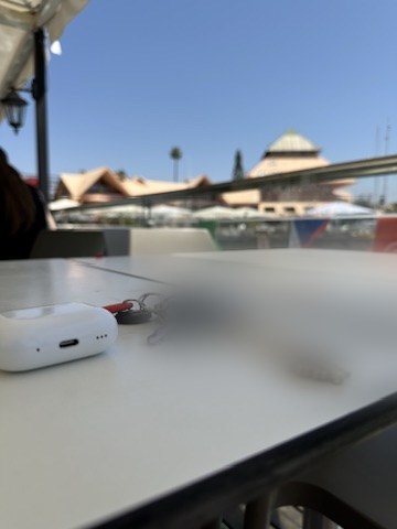 The apartment keys on a café table in Portugal
